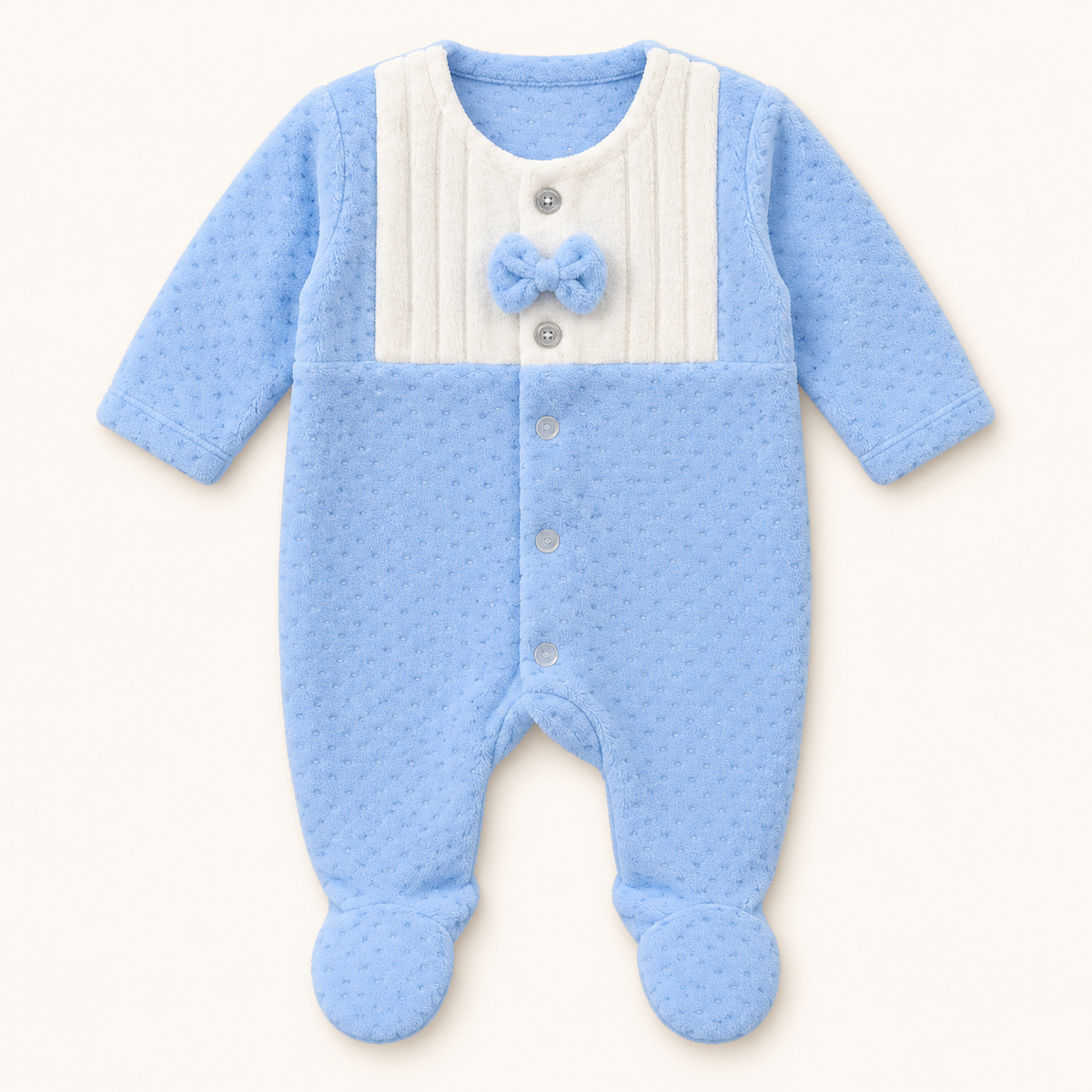 Blue and Ivory Textured Newborn Sleepsuit