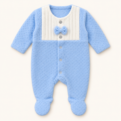 Blue and Ivory Textured Newborn Sleepsuit