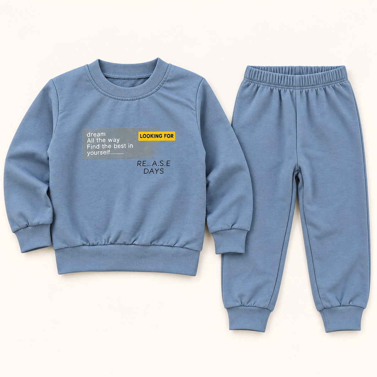 Blue-Grey Graphic Kids Sweatshirt and Joggers Set