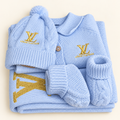 Blue Knit Baby Hospital Outfit Set with Gold Details