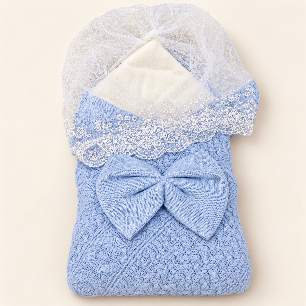 Blue Lace and Bow Baby Blanket
