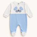 Blue Puppy-Detail Footed Baby Sleepsuit