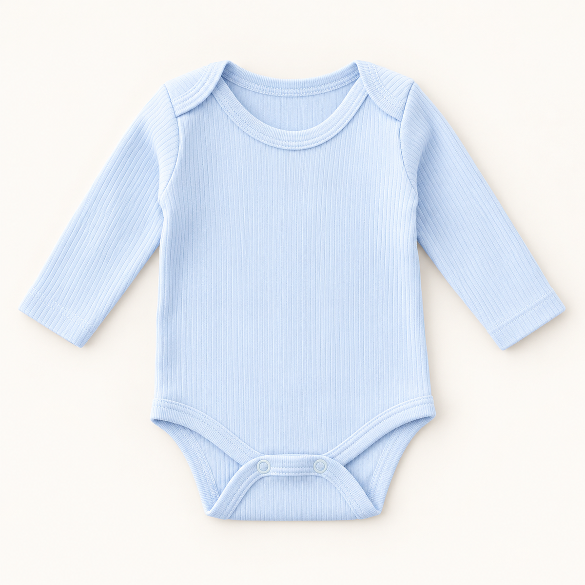 Blue Ribbed Long-Sleeve Baby Bodysuit