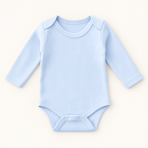 Blue Ribbed Long-Sleeve Baby Bodysuit