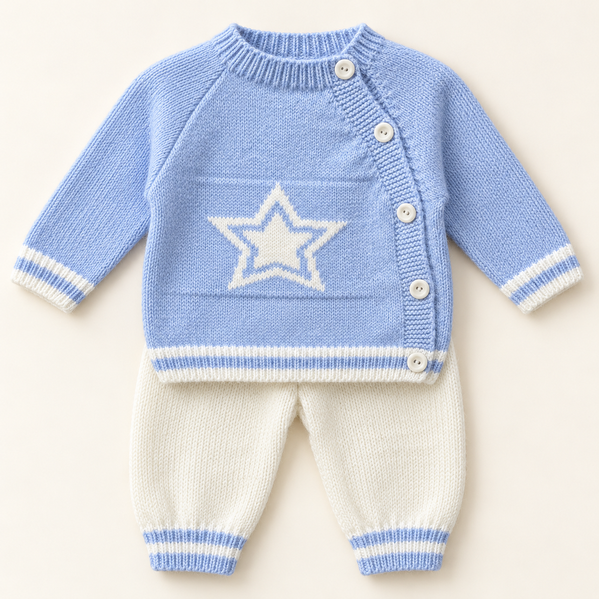 Blue Star Knit Baby Jumper and Trousers Set