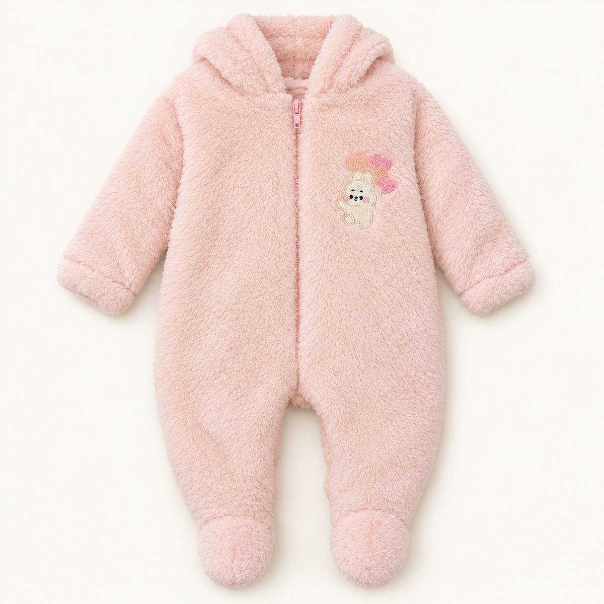 Blush Plush Hooded Footed Baby Romper