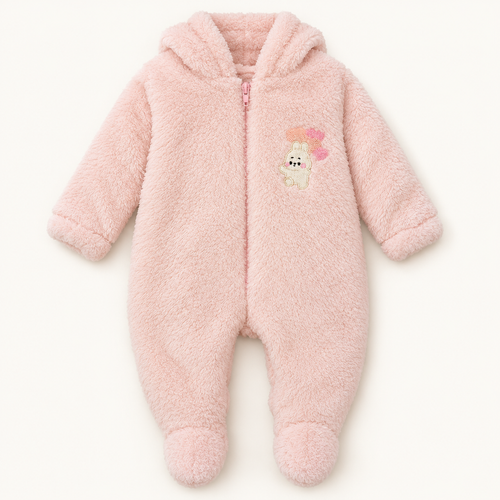 Blush Plush Hooded Footed Baby Romper