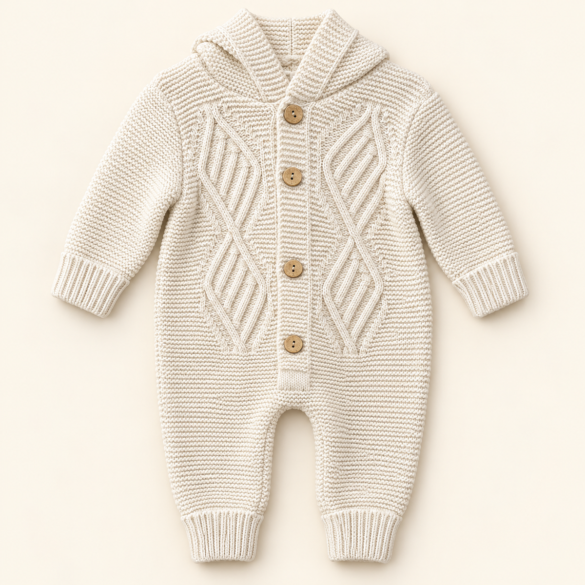 Cable-Knit Button-Front Baby Romper