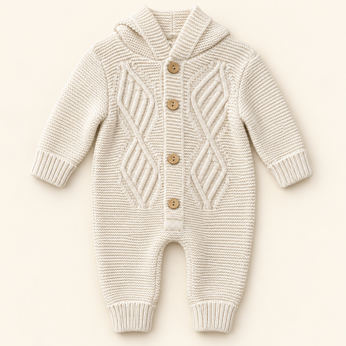 Cable-Knit Button-Front Baby Romper