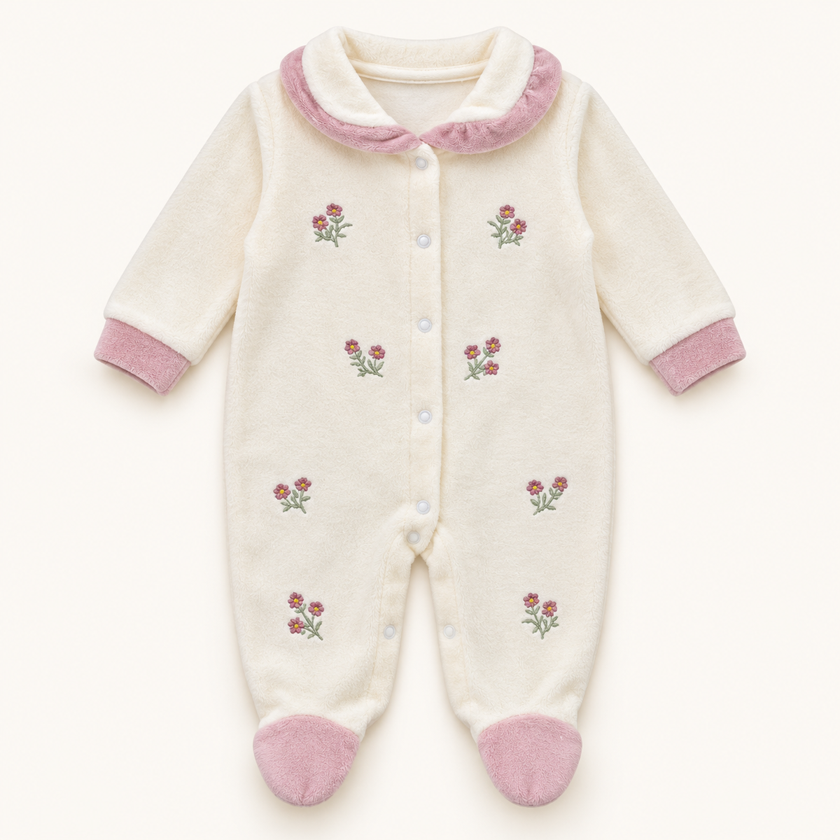 Floral-Detail Footed Baby Sleepsuit