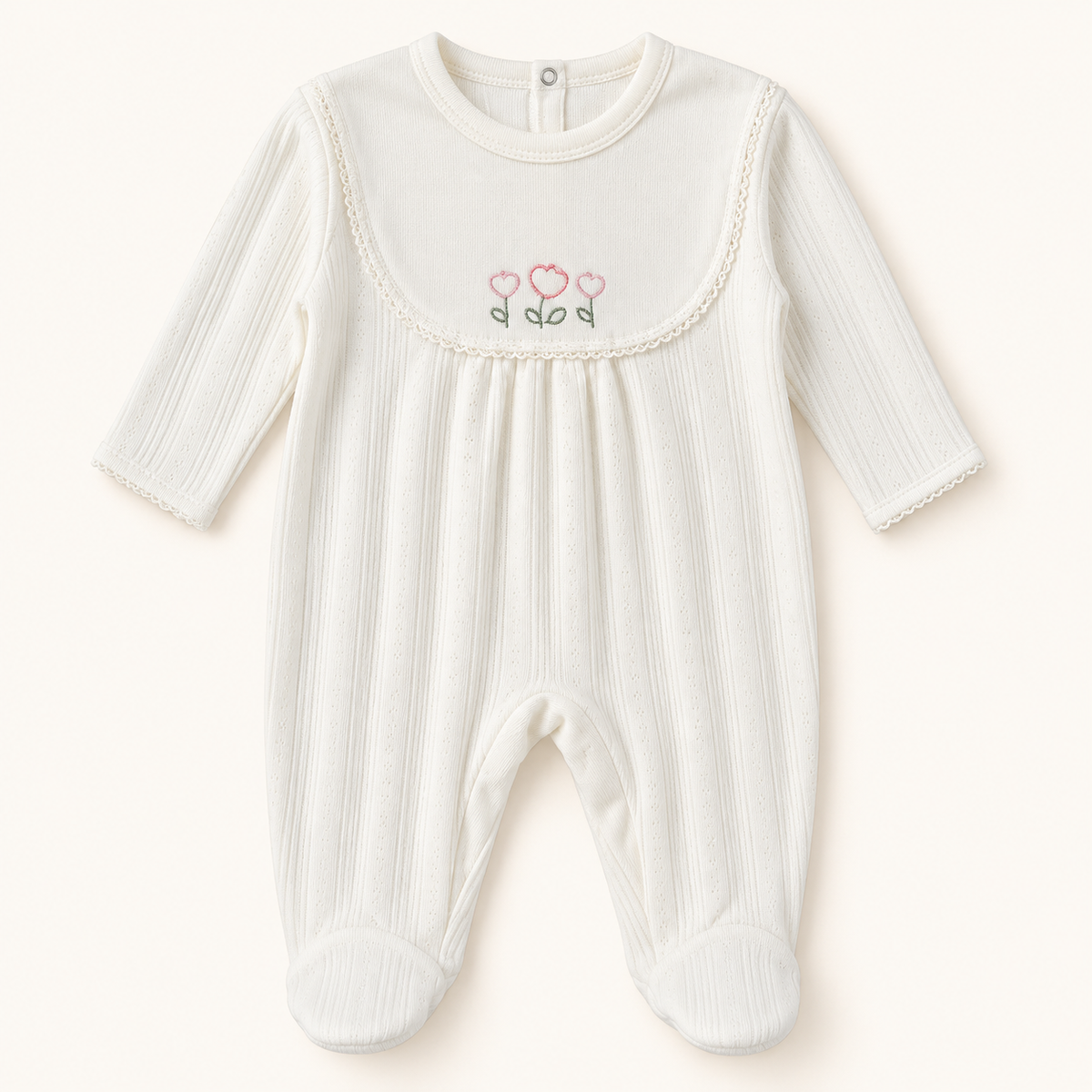 Frill-Waist Long-Sleeve Baby Romper
