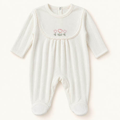 Frill-Waist Long-Sleeve Baby Romper