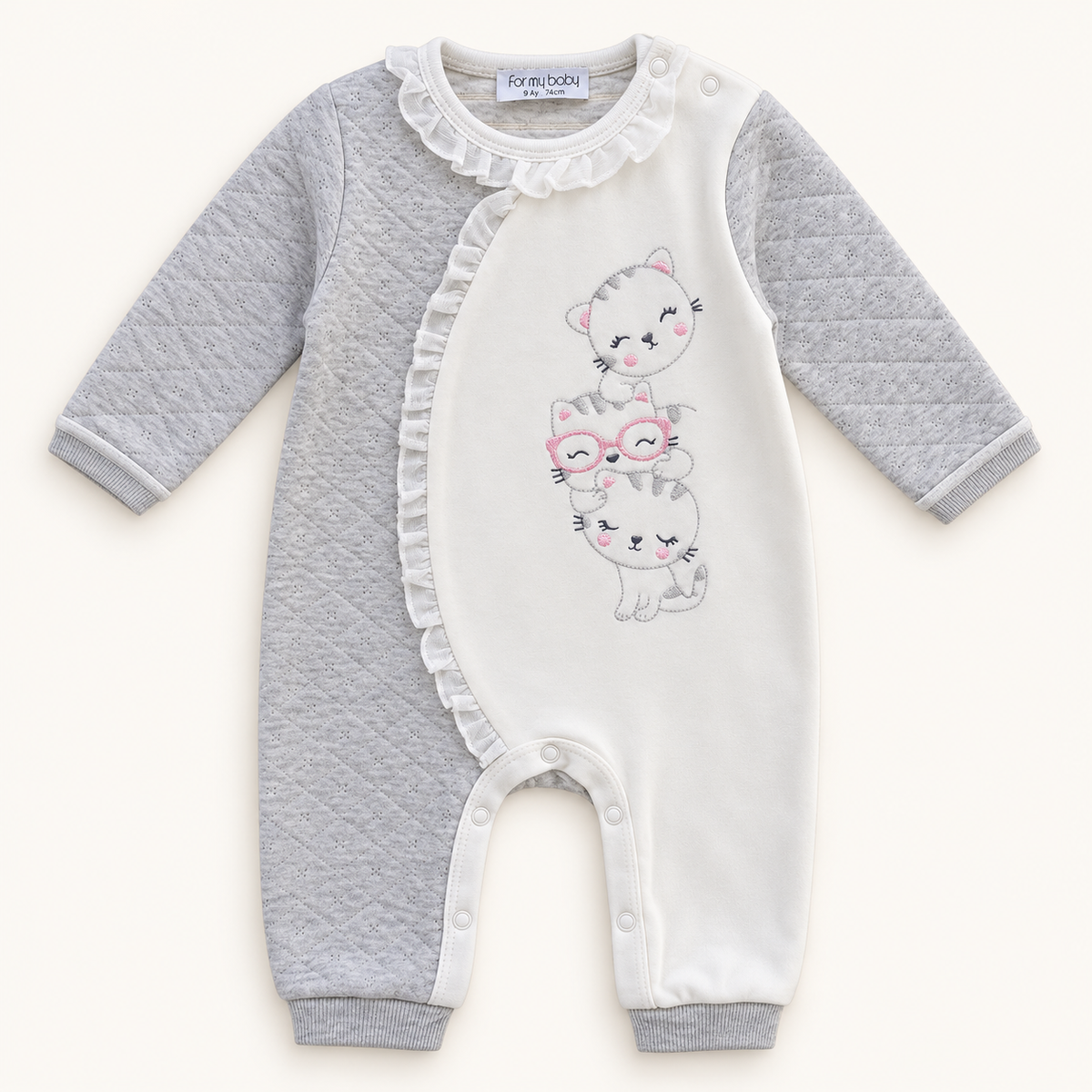 Grey Bunny-Print Baby Sleepsuit
