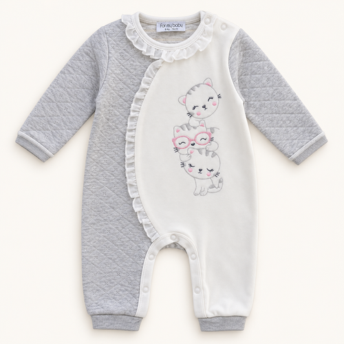 Grey Bunny-Print Baby Sleepsuit