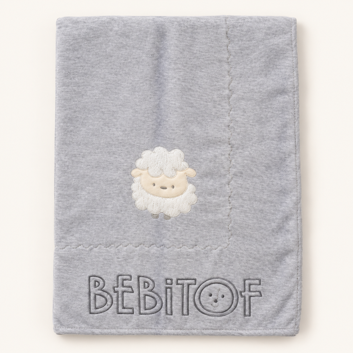 Grey Lamb-Embroidered Baby Blanket