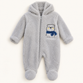 Grey Owl-Detail Hooded Baby Romper