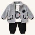 Grey Textured Jacket Three-Piece Baby Outfit