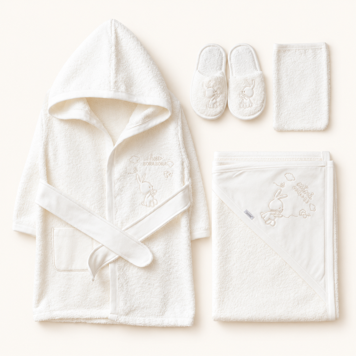 Ivory Baby Bathrobe and Towel Gift Set
