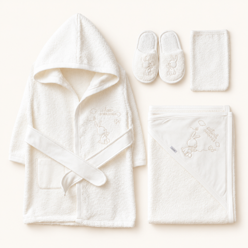 Ivory Baby Bathrobe and Towel Gift Set