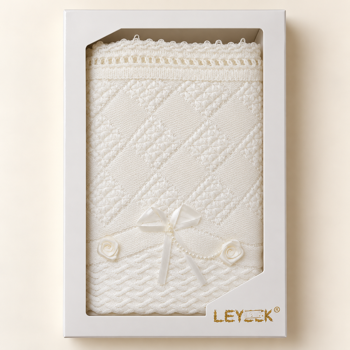 Ivory Bow Baby Blanket Gift Box