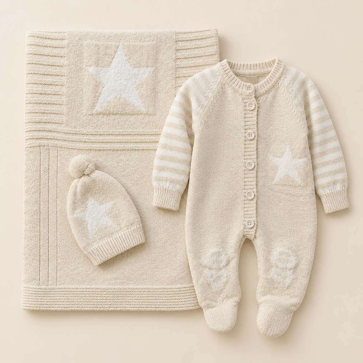 Ivory Knit Baby Outfit and Blanket Set