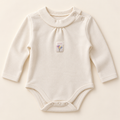 Ivory Round-Collar Long-Sleeve Baby Bodysuit