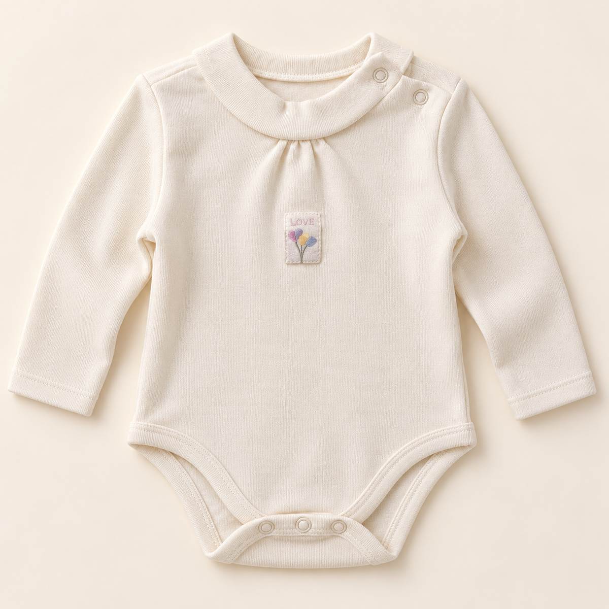Ivory Round-Collar Long-Sleeve Baby Bodysuit