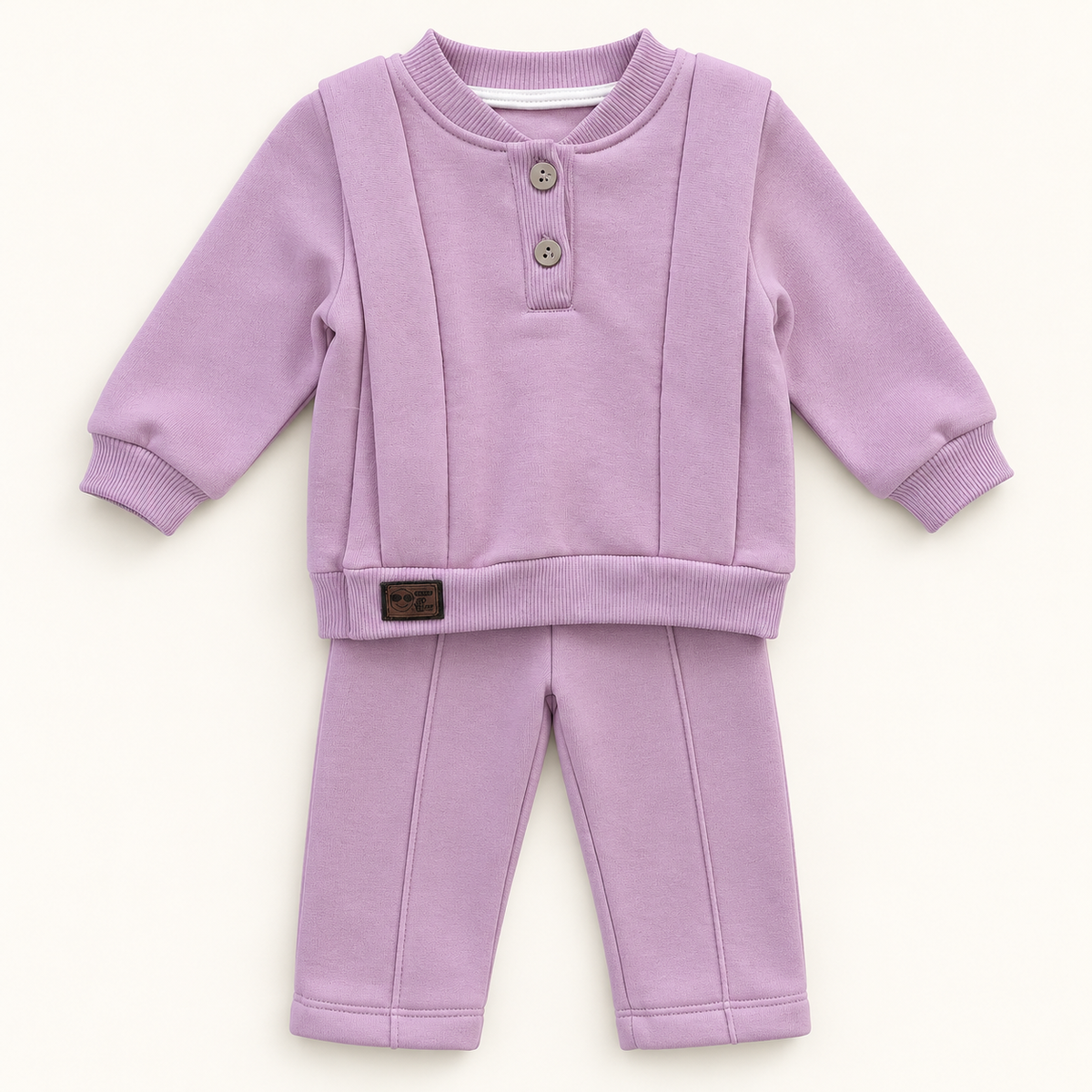 Lilac Button-Neck Baby Sweatshirt and Trousers Set