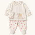 Newborn Embroidered Top and Printed Trousers Set