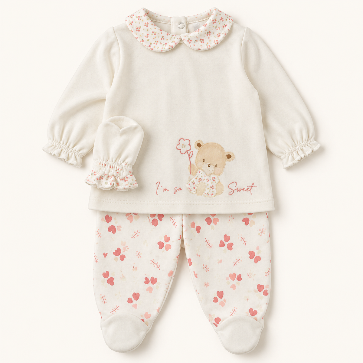 Newborn Embroidered Top and Printed Trousers Set
