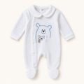 Ivory Bear-Embroidered Newborn Sleepsuit