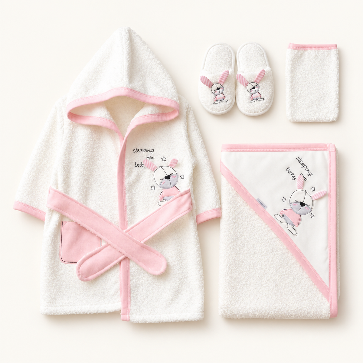 Pink Bunny Baby Bathrobe and Towel Gift Set