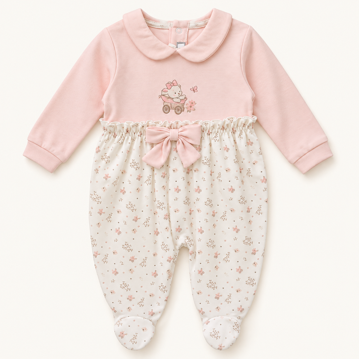 Pink Floral Footed Baby Sleepsuit