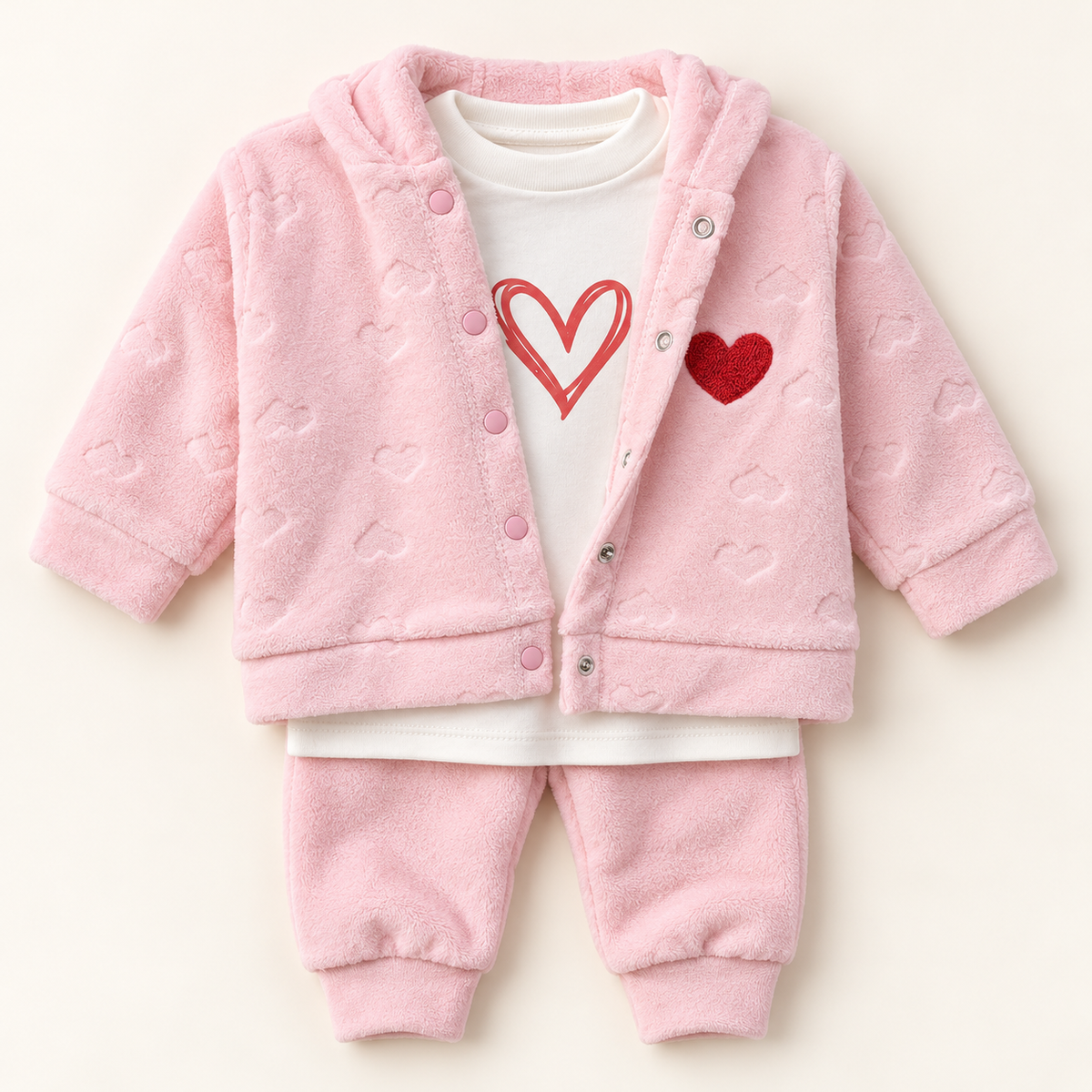 Pink Heart Baby Cardigan and Trousers Set
