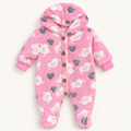 Pink Heart-Print Hooded Baby Romper