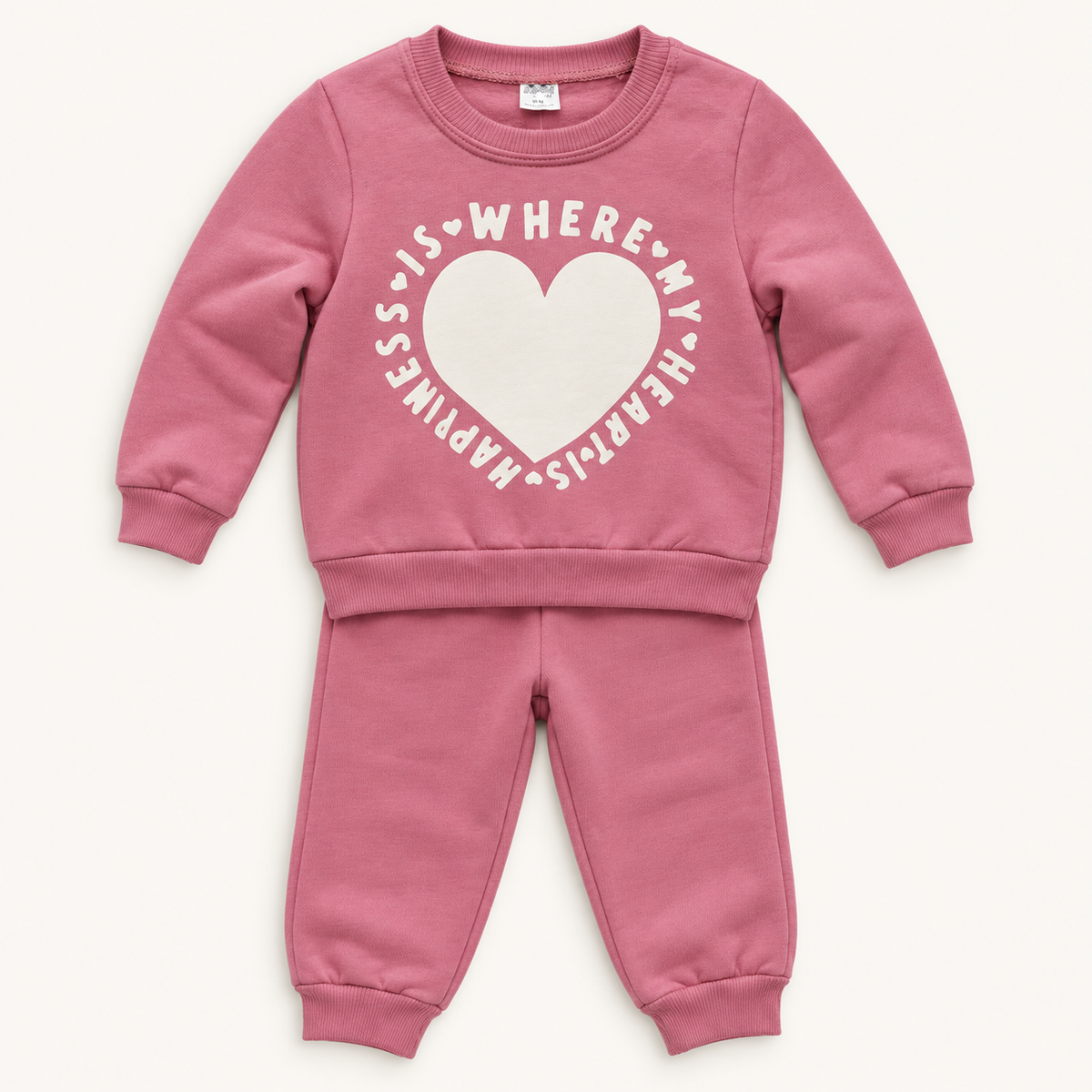 Pink Heart-Print Kids Sweatshirt and Joggers Set
