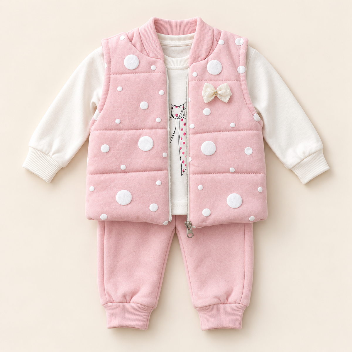 Pink Polka Dot Baby Vest and Trousers Set