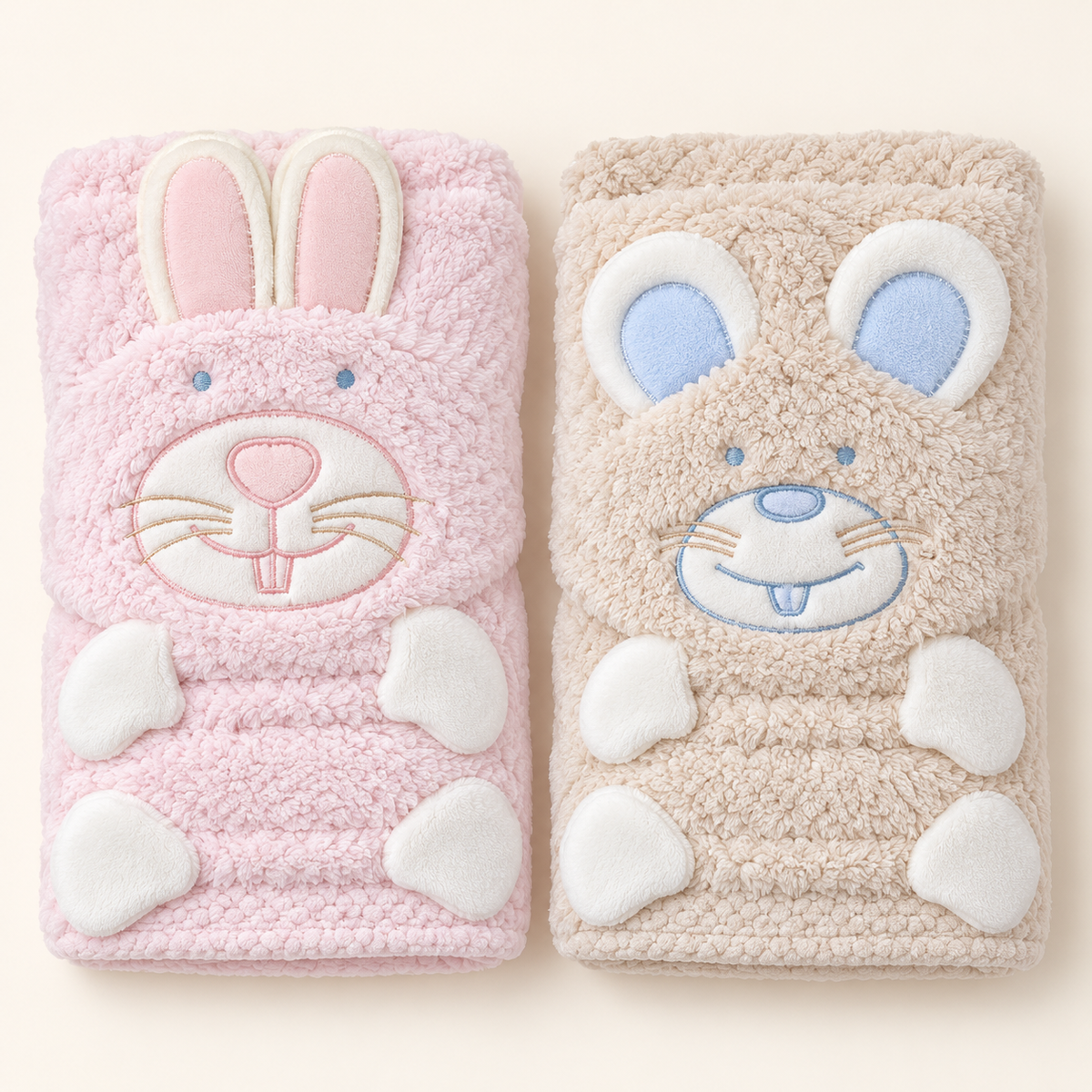 Rabbit-Detail Plush Baby Blanket