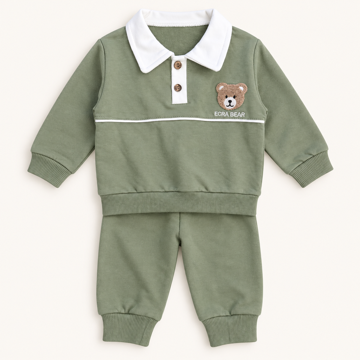 Sage Teddy Bear Polo Baby Outfit Set