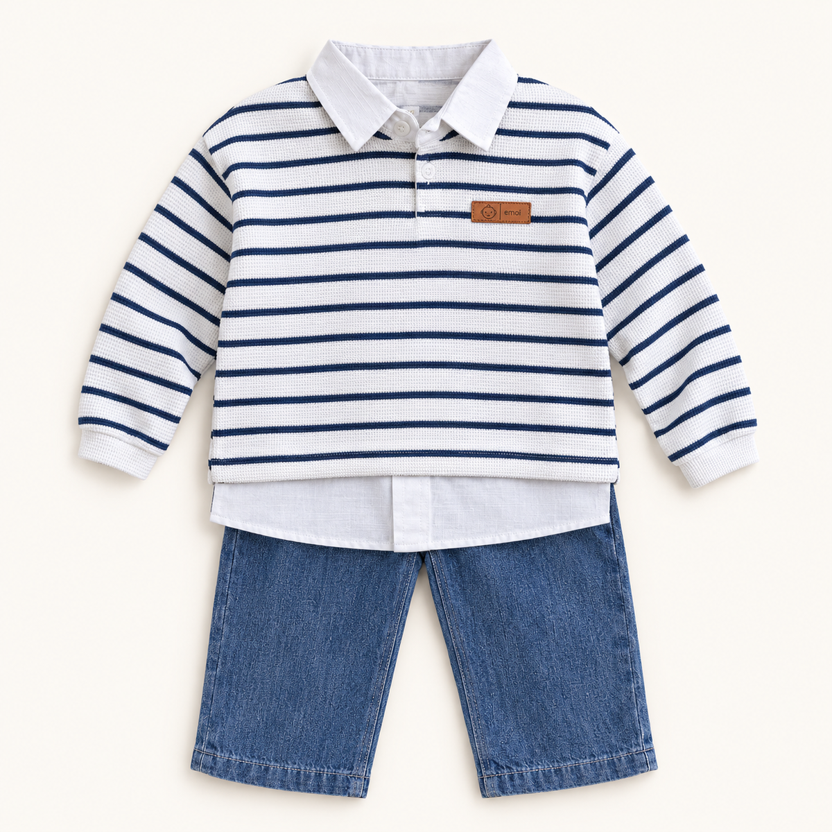 Striped Polo Top and Denim Shorts Kids Set