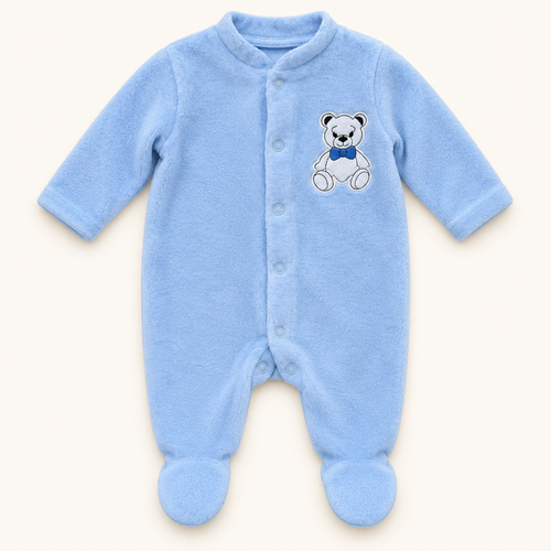 Bear-Detail Footed Baby Sleepsuit