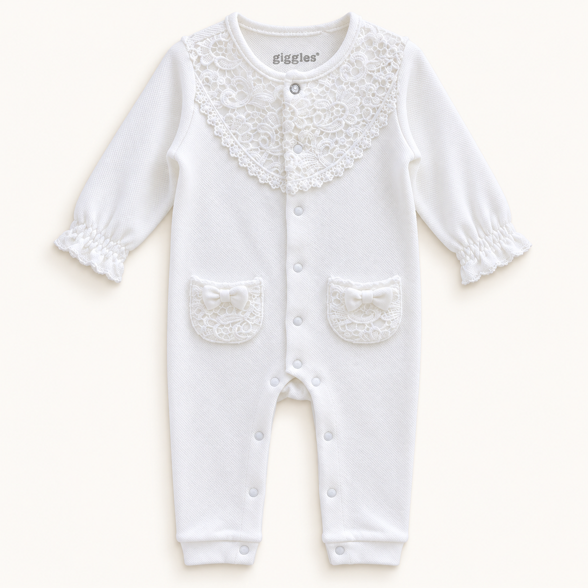 White Ruffle-Front Baby Sleepsuit